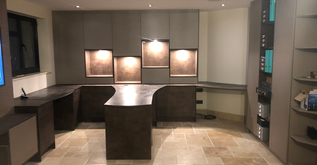 bespoke viynl wrapped grey and bronze study
